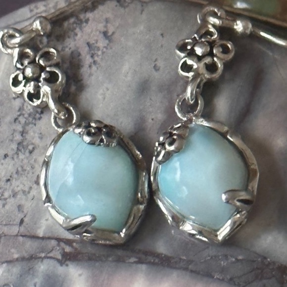 Larimar sterling silver dangle earrings - Picture 2 of 4